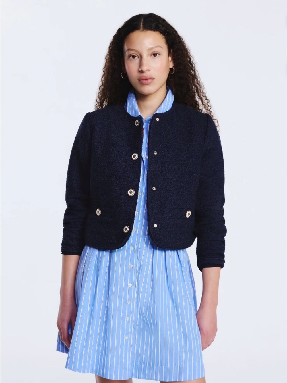 Women's Collarless Nubby Jacket With Long Sleeves Size M - Picture 5 of 8